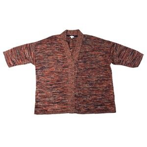 Pure Jill Sweater Small Orange‎ Marled Knit V-Neck Oversized Boxy 3/4 Sleeves